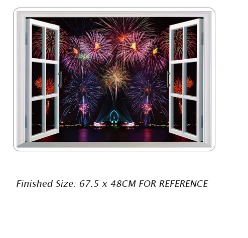 Feuerwerk Display Landschaft Fensteransicht Wandaufkleber Wohnzimmer Schlafzimmer Wandtattoos DIY Home Dekoration Wallpaper Poster Flur DE6265608