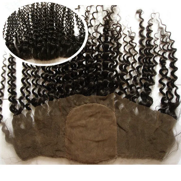 Cheap Silk Base Lace Frontal 13x4 With Baby Hair 8-24" Kinky Curly Virgin Indian Hair Silk Base Full Lace Frontal Closure Bleached Knots