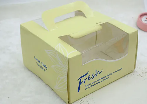 Ny 15.8x15.8x9.1cm 4 tums ostkaka låda med fönstermat Förpackning Bärbar bröd Pizza Mousse Biscuits Sushi Hamburger Box / 