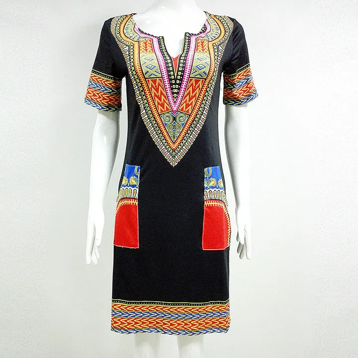 2017 New African Fashion Design Sukienka Damskie Tradycyjne Dashiki Odzież Narodowy Czarny Biały Krótki Rękaw Afryki Odzież