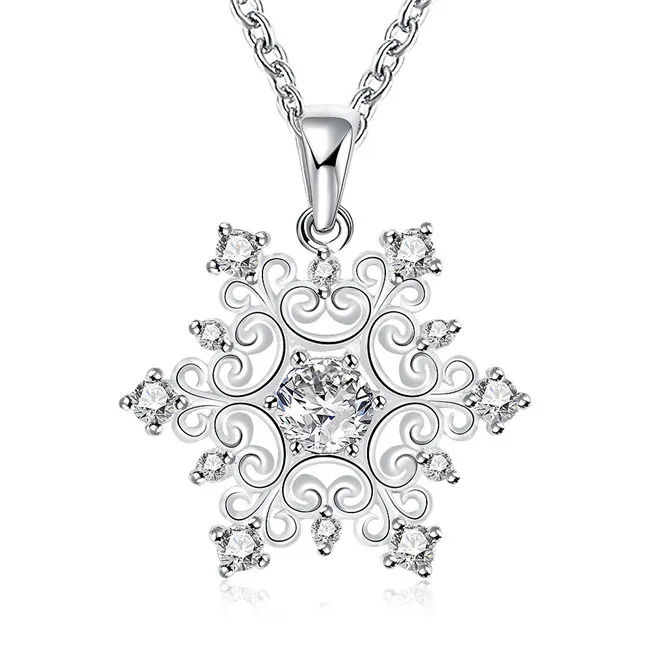 Collana con ciondolo a forma di fiocco di neve da donna di alta qualità Collana con placca in argento sterling con pietre preziose bianche STSN771, collana in argento 925 di nuova moda