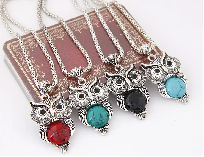 Metall inlaid turkos uggla retro halsband örhängen armband smycken sätter söt uggla fyra färg för val