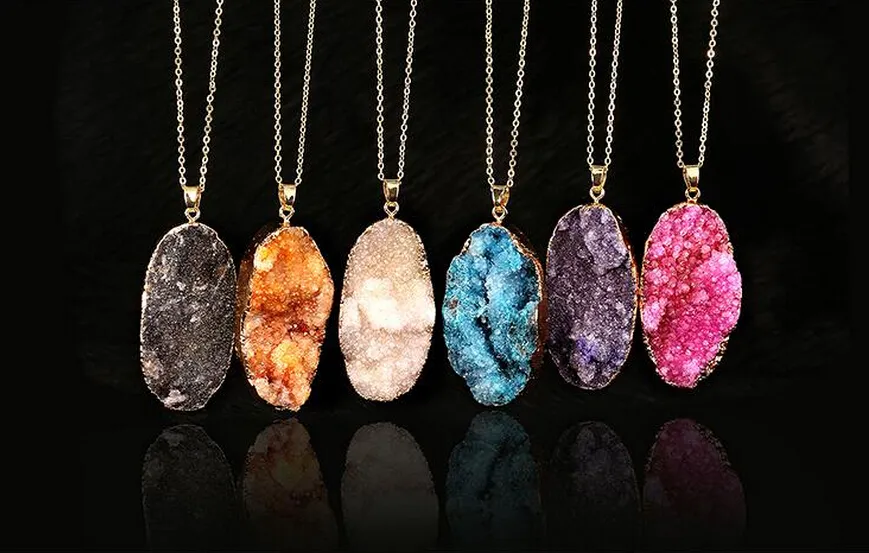 2016 New Arrival Irregular Natural Stone Necklaces Crystal Druzy Drusy Pendant Quartz Necklace For Women Statement Necklace Jewelry