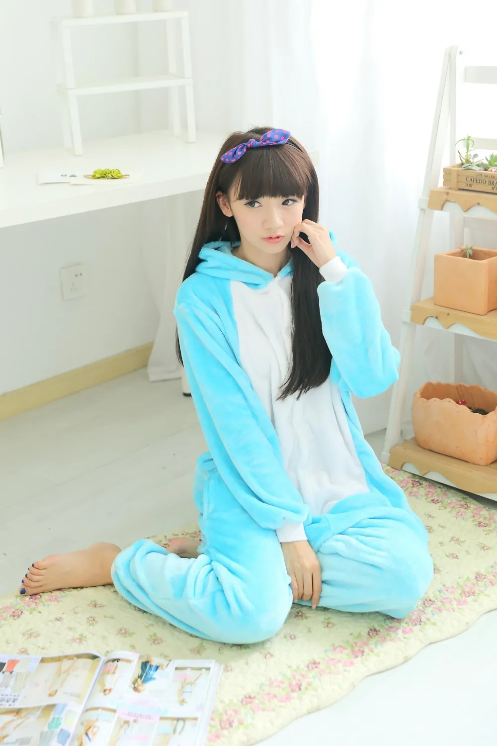 Tail Fleece Anime Fairy Happy Cat Onesie Kinderen Cartoon partij Cosplay Kostuum vrouwen pyjama volwassen Blue Happy Cat Onesies jumpsuit Hooded