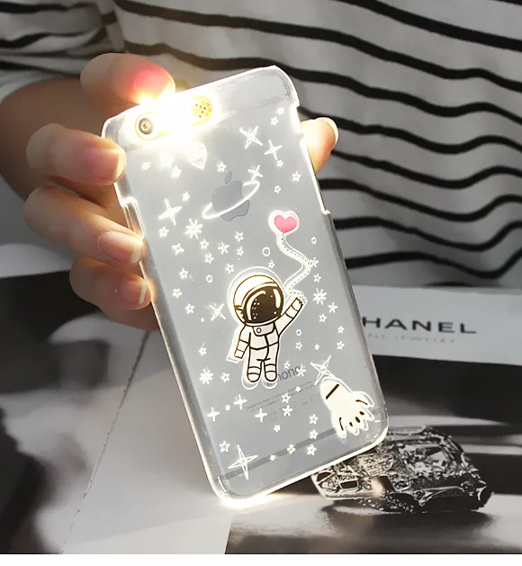 For i6 6s 4.Flash Up Light Luminous LED Mobile Phone Case Cover for iPhone 6 5 5s Plus 5.5 inch Space Star Astronaut Sakura