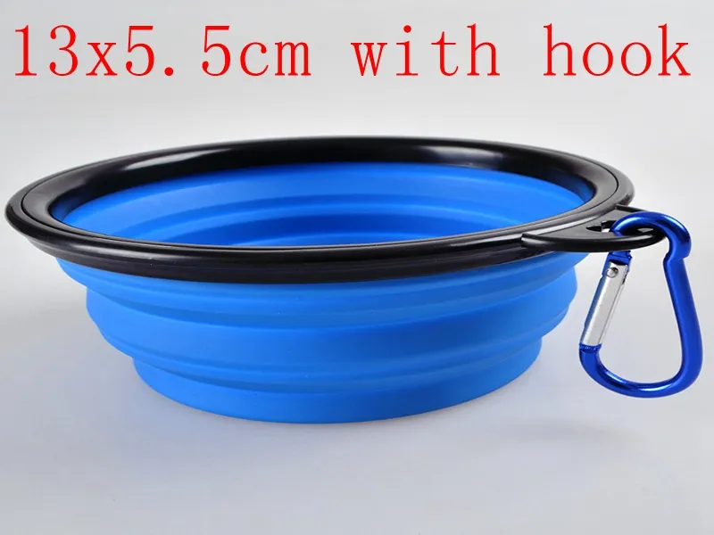Fast shipping Dog Folding Collapsible Feeding Bowl Silicone Water Dish Cat Puppy Pet Travel Bowls with hook 13x5.5cm