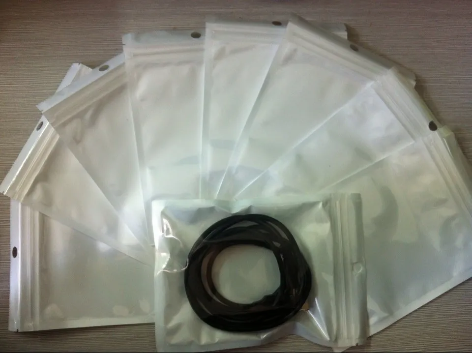 accessoires de téléphone portable sac d'emballage clair + blanc en plastique fermeture éclair sac d'emballage au détail pour chargeur de voiture de câble de données