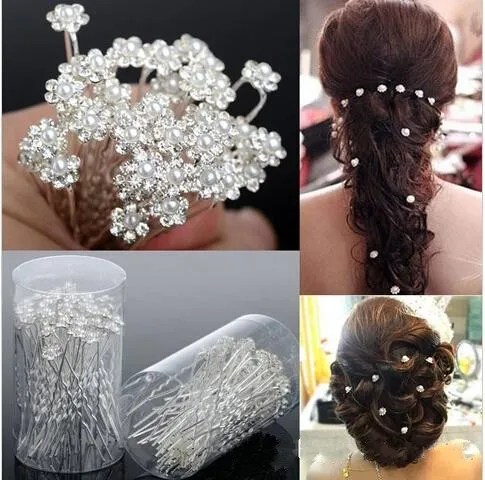 2020 Partihandel 40st Wedding Accessoarer Bridal Pearl Hairpins Flower Crystal Pearl Rhinestone Hair Pins Clips Bridesmaid Women Hair Smycken