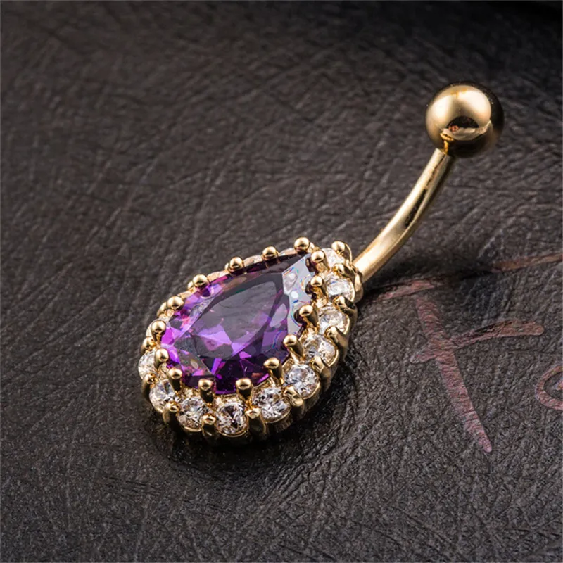 Big Diamond Water Drop Navel Rings Clear Body Surgical Piercing Jewelry Steel Navel Ring Belly Button Bar Star New