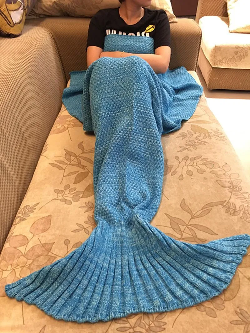 Yetişkinler Kintted Mermaid Battaniye 180x90 cm Mermaid Kuyruk Battaniye El Yapımı Tığ Yumuşak Isıtıcı Battaniye Yatak Uyku Tulumu Kostüm Örgü Battaniye