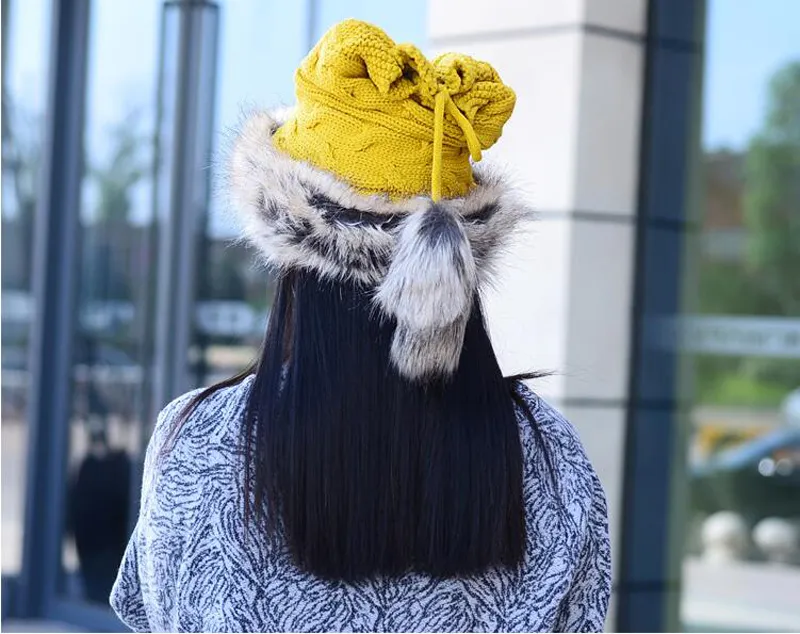 Inverno nuovo mongolo principessa pelliccia vento cappello cappello lana spessa cappello di lana lavorato a maglia collare doppio uso all'ingrosso