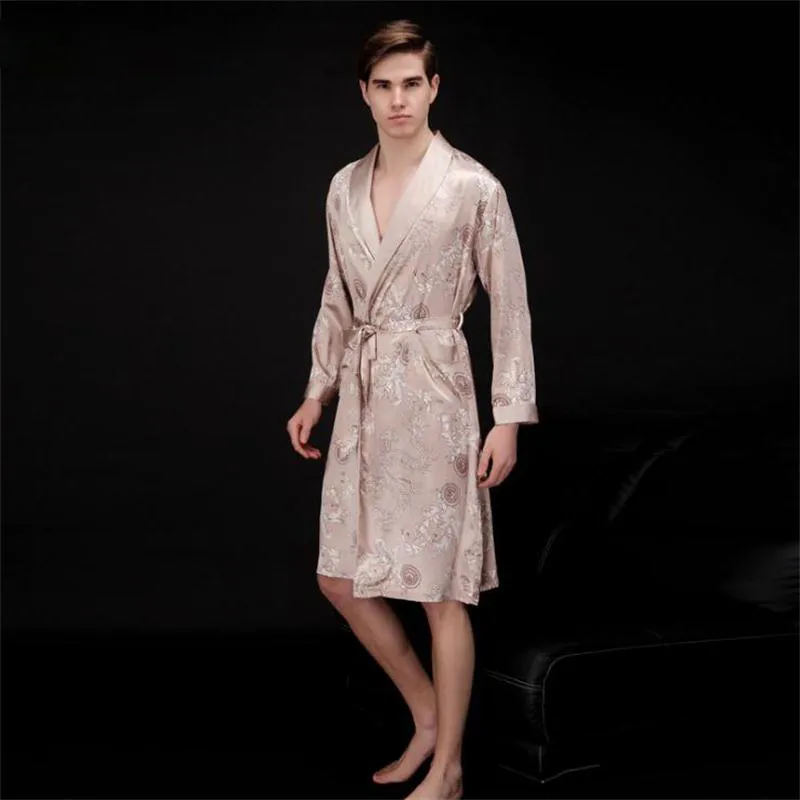 Wholesale-Fashion Male Printing Summer Sexy Sleepwear  Men Full Sleeve Home Wear Bathrobes Thin Style Nightgown