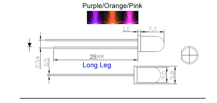 5mm runda vatten Klar LED Ljuslampa Emitting Diod Vit Röd Blå Grön Gul Rosa Lila Orangefoggy Ultra Light Bead Plug-In DIY Kit Övning vid vinkel