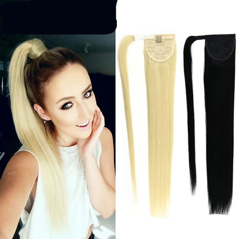 Elibess merk haar braziliaanse menselijk haar paardenstaart 100 human hair extensions clip in mooie rechte golf goedkope groothandel 1424 inch