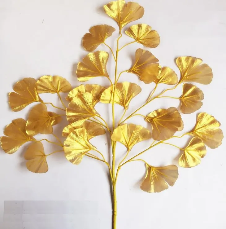 60cm Ginkgo Biloba Hoja Five Rames Maidenhair Trees Hojas de árboles Artificiales Rama de seda Decoración del jardín de bodas 12 PCS Un set WQ21