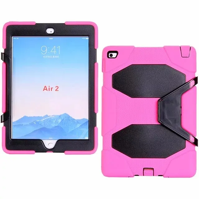 For iPad Air2 6 9.7inch Tablet PC Case Military Extreme Heavy Duty Shockproof Protective Shell With Screen Protector Kickstand Stand Cover