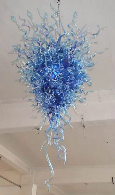 ランプモダンな青いガラスシャンデリアファンシーロングハンドメイド吹きムラノガラスシャンデリアライトヴィラアート装飾