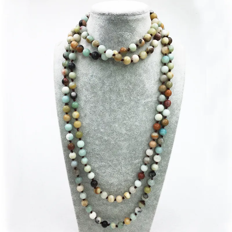 St0317 2016 hetaste handgjorda långa halsband 72 inches knutna Amazonite halsband Populära Amazonite Stone Smycken