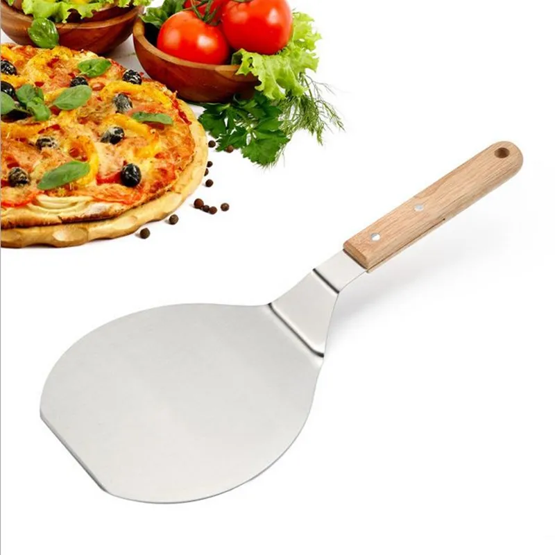 Christmas supplies Wood Handle Stainless Steel Cake Lifter Pizza Server Cookie Spatula Big Pizza Shovel fast shipping