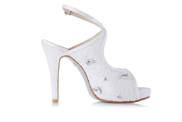 Élégant Belle Vogue Dentelle et Peau de Mouton Style Simple 10 cm Talons Hauts De Mariage Chaussures De Mariée NK1095