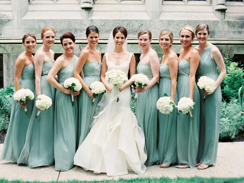 Luxe pas cher menthe longue chérie robe de demoiselle d'honneur en mousseline de soie à lacets maternité Aqua Sage sur mesure fête de mariage demoiselle d'honneur robes