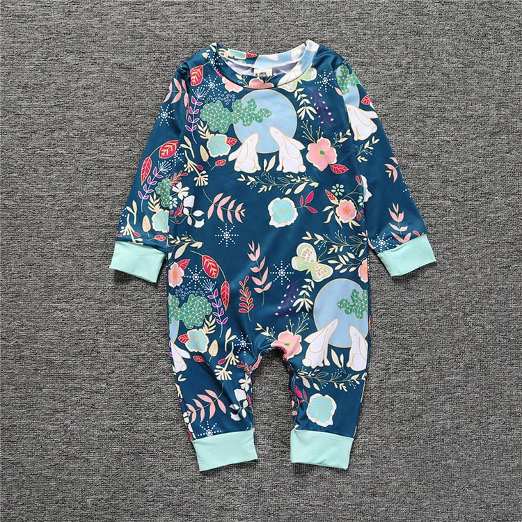 Barnkläder Vår Höst Nyfödd Baby Boys Tjejer Bomull Långärmad Blomma Jumpsuit Söt Rabbit Moon Printed Romper Sunsuit Baby Kläder