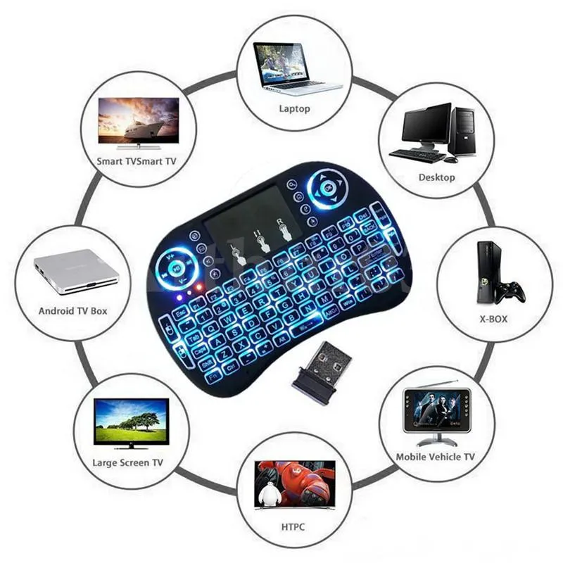 Mini i8 Keyboard Colorful Backlight English Remote Control 24G Wireless Keyboard Fly Air Mouse With Touchpad For S912 Android TV 7735257