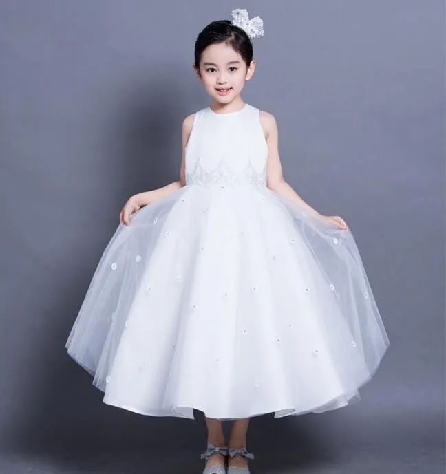 baby girl wedding dress Top Quality Girls White A-line lace dresses elegant Girl Birthday Party Dress 1-10 Years