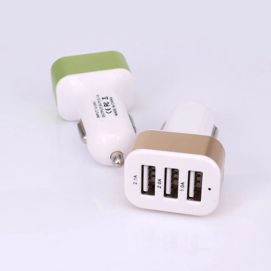 Triple Universal USB Car Charger 3 Port Car-charger Adapter Socket 2A 2.1A 1A Car Styling USB Charger Free DHL Shipping