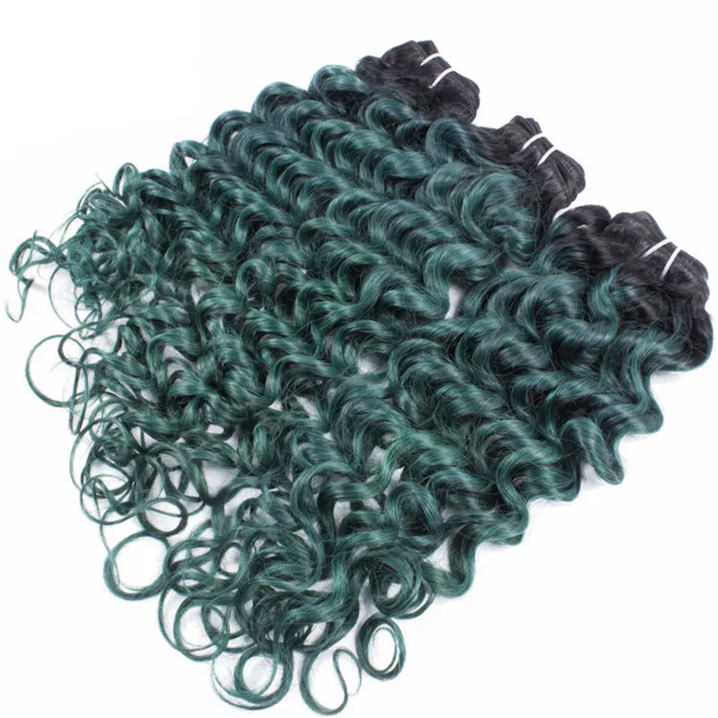 Two Tone Green Deep Wave Haarverlängerung 3 Bundles Deep Wave Curly Green Ombre Peruanisches Reines Menschenhaar Schuss 3 Teile/los