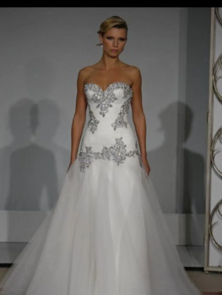 Luxo 2016 Tule Sweetheart Vestidos de Noiva Sereia Pnina Tornai Baratos Frisados Cristal Longo Vestidos de Noiva Custom Made China EN70514