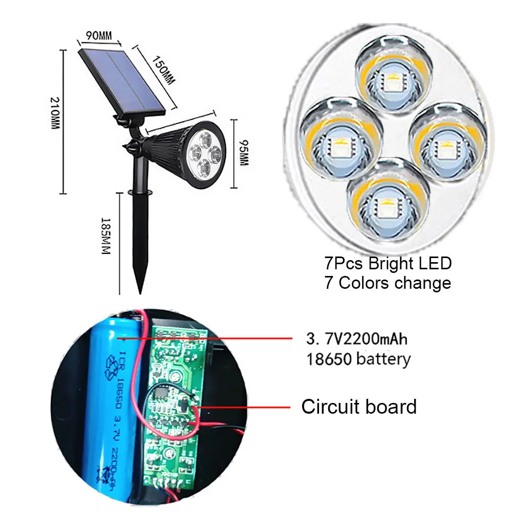 Lampe au sol 4 LED projecteur à énergie solaire lampe étanche lampe extérieure décoration de jardin paysage éclairage de sécurité