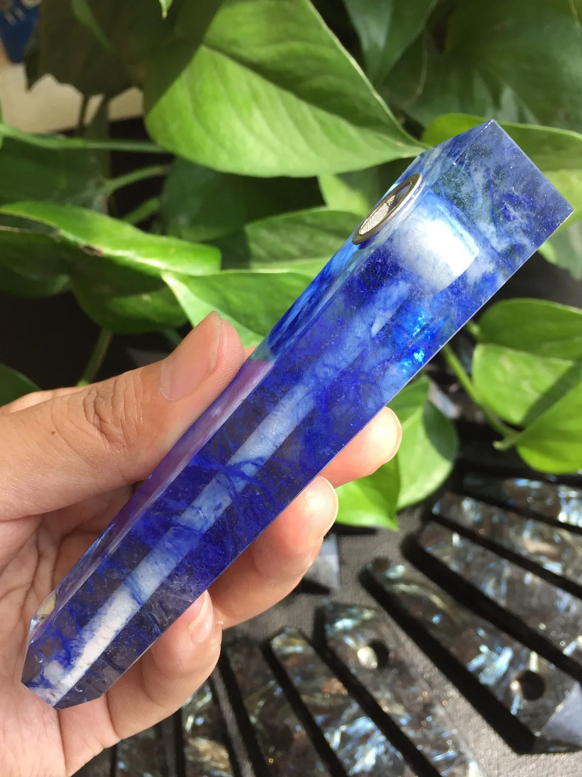 114mm Blue Smelt Quartz Smoking Pipe Melting crystal stone Cigarette holder for tobacco