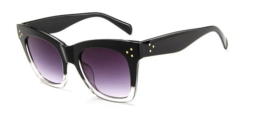 Ladies Retro Rivet Cat Eye Sunglasses Women Fashion Brand Design Vintage Oversized Big Frame Sun Glasses For Female 