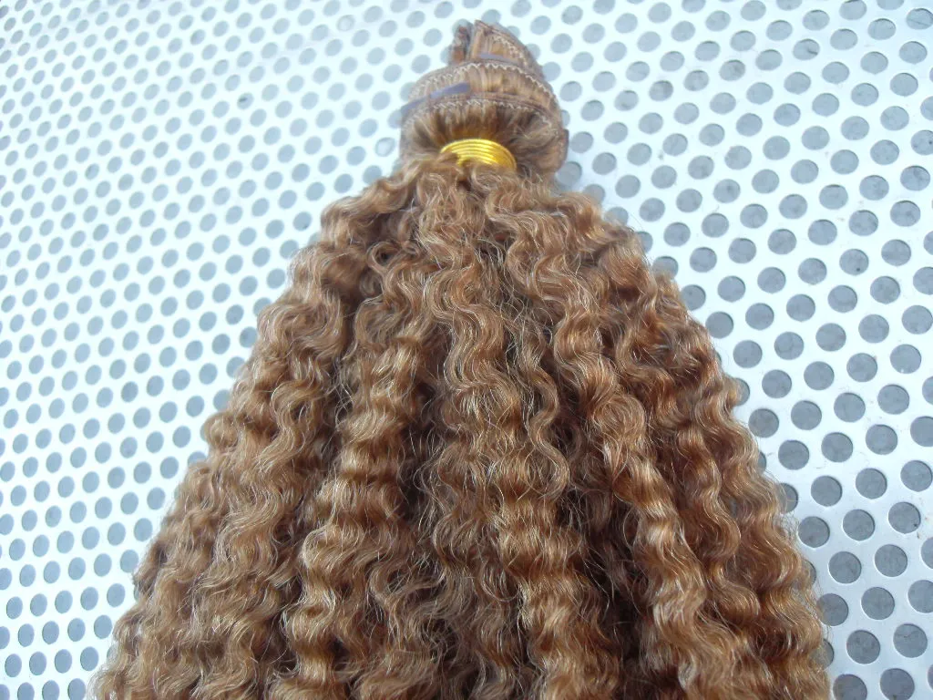 nouvelle arrivée mongole crépus bouclés cheveux clip de trame dans les extensions de cheveux frisés bouclés blonde 27 # couleur extensions humaines peuvent être teints