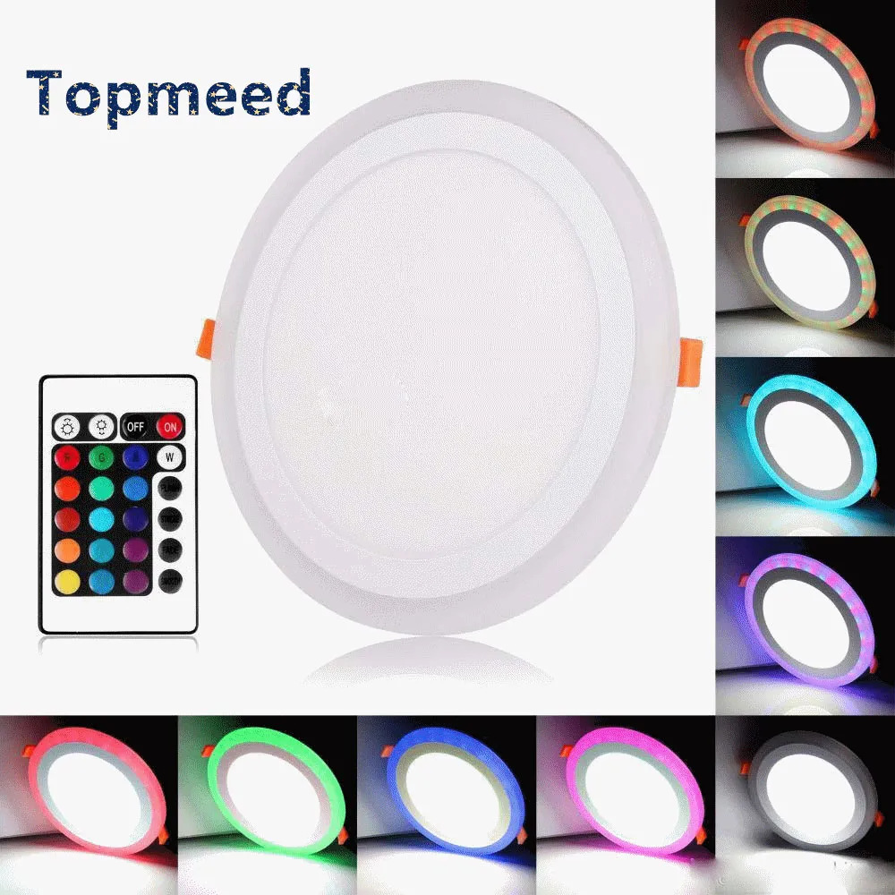 Acrylic Dimmerbar Dual Color White RGB Inbäddad LED-panellampa 6W 9W 18W 24W Downlight Inbyggd ljus Inomhusbelysning med fjärrkontroll