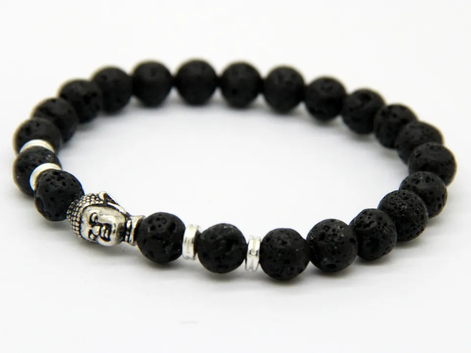 2015 Hot Sale Jewelry Black Lava Energy Stone Beads Gold And Silver Buddha Bracelets Wholesale New Products for Men's and Women's GIft