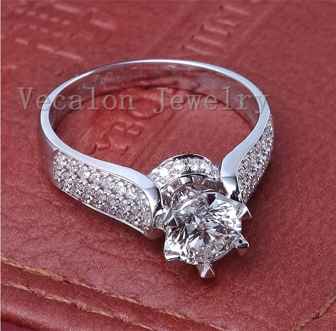 여성을위한 Vecalon 럭셔리 링 웨딩 밴드 반지 1.5ct Cz 다이아몬드 반지 925 스털링 실버 여성 약혼 손가락 반지