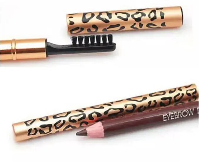 12 stycken Leopard Kvinnor Ögonbryn Pen Vattentät Svart Ögonbrun Penna med pensel Make Up Eyeliner Eye Liner Makeup Tools