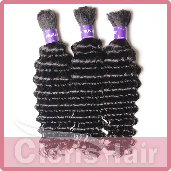 Top Deep Wave Braiding Human Hair Bulk For Micro Braid No Weft Cheap Unprocessed Deep Curly Peruvian Hair Weave Bundles In Bulk 3p1529996