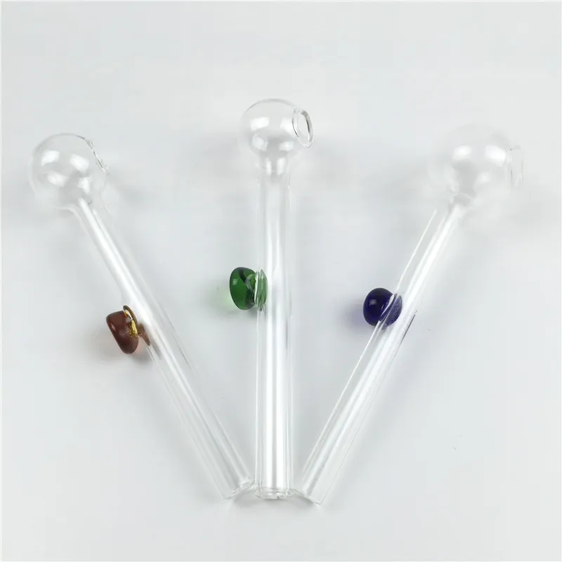 10 cm Mini Glas Roken Olie Burner Pipe Clear Dikke Pyrex Glas Oliebrander Goedkope Hand Pijpen met Kleurrijke Handvat Glazen buis