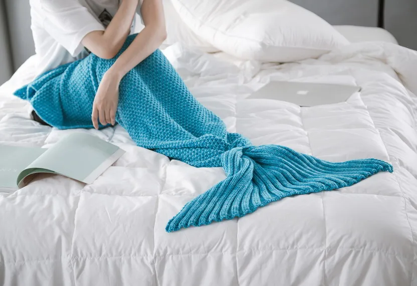 2016 sjöjungfrun tail filt super mjukt knited virket tecknad film soffa filt luftkonditionering filt siesta filt # 4007