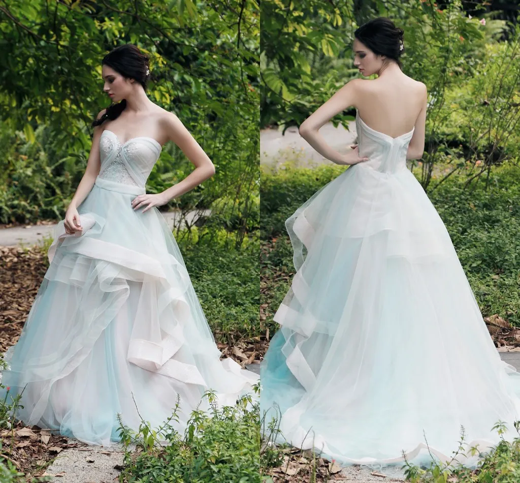 2016 Elegante Vestidos De Baile Querida Sem Mangas Vestidos de Noite Em Camadas Ruffle Voltar Zipper Trem Da Varredura Custom Made Vestidos De Noiva