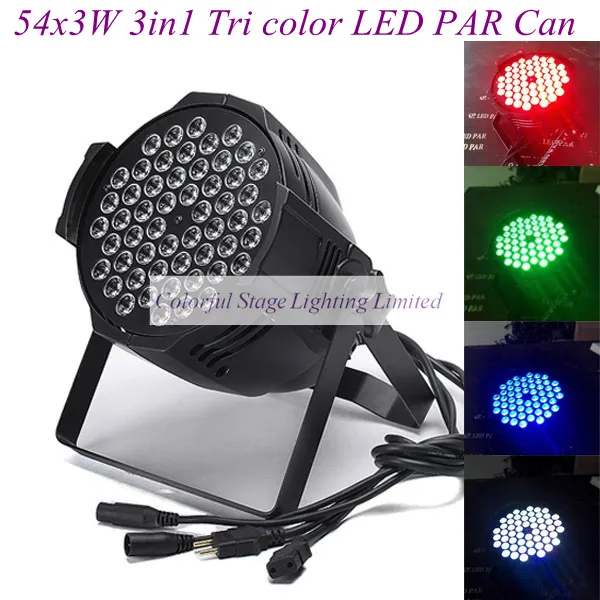 Free shipping 54X3W Cast aluminium High power LED Stage Lighting RGB 3in1 Tri LED Par Can Par Lights