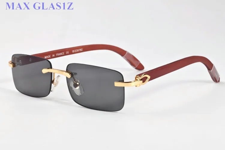 Gut verkaufen, neue Herrenmarke, Outdoor-Sport, Holzsonnenbrille, Modedesigner, klassische, randlose Büffelhornbrille mit Box