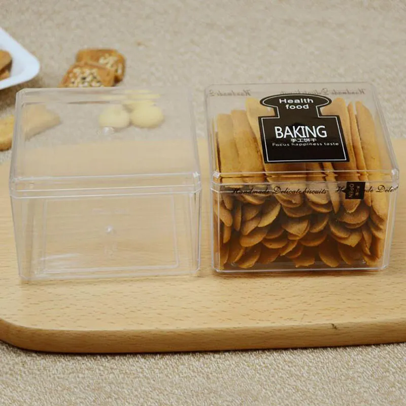 9.5 * 9.5 * 6.5cm Plástico Grau de Alimentos PS Bolo Clear DIY Cookies Box Biscoito Embalagem Caixa De Doces Recipiente ZA4552