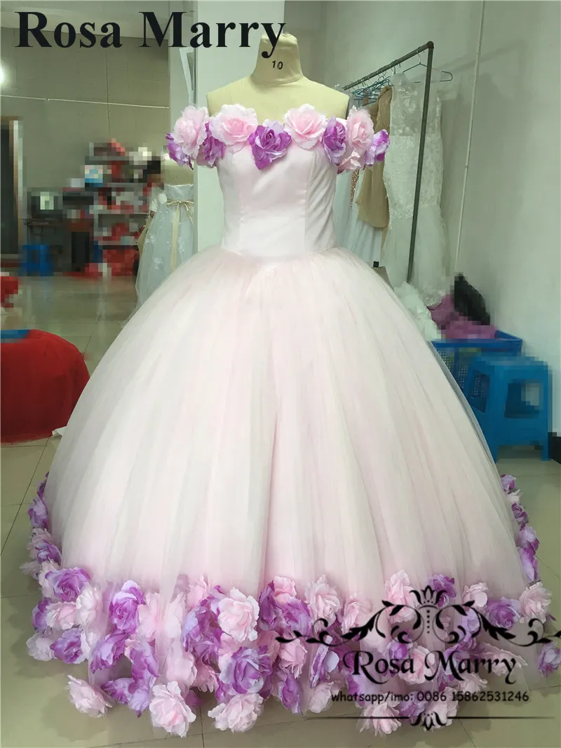 Luxury Off The Shoulder 3D Flowers Sweet 16 Ball Gown Princess Pleated Quinceanera Dress  cc1584 main image 1