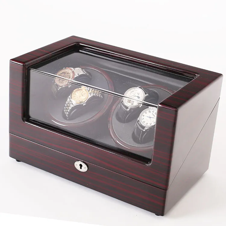 Mahogny Wood Leather Watch Accessories Box For Automatic Watch Winder Case Lock Rotator Storage Movement Ratator Boxes Winders GL322Z