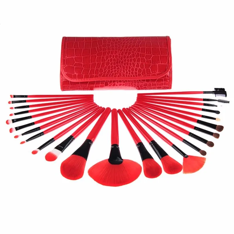 Professionelles 24-teiliges Make-up-Pinsel-Set mit Krokodilmuster, Tasche, rot, Werkzeuge, Foundation, Toilettenartikel, Make-up, kosmetischer Puder-Mischpinsel