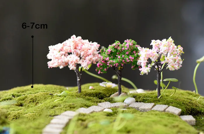 100 stks Mix Kunstmatige Mini Bomen Wilgen Sakura Fairy Garden Miniaturen Mini Terraria Figurines voor Tuin Decoratie Groothandel